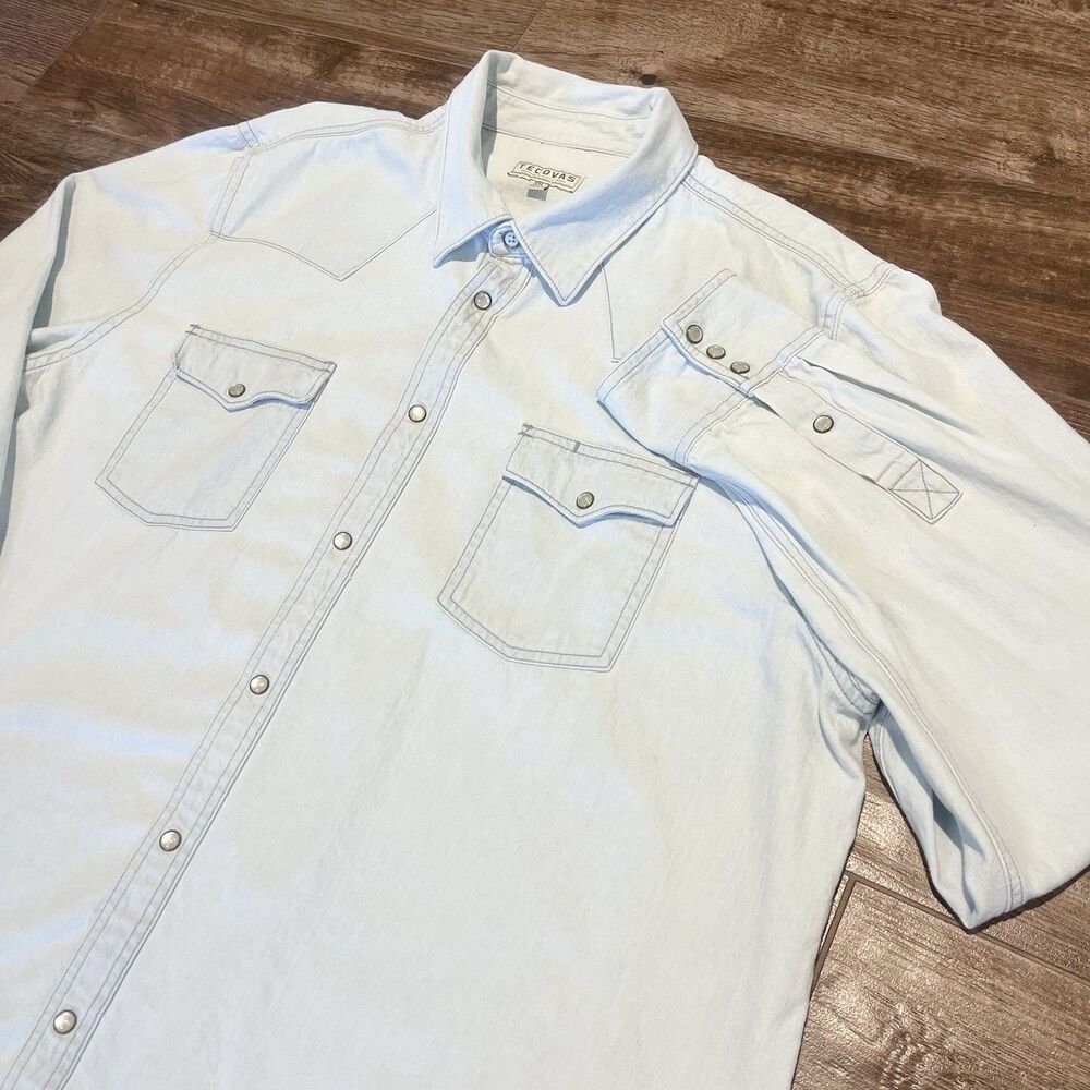 Tecovas Pearl Snap Shirt Men Size XXL Light Blue Denim Western Cotton L/S 2XL